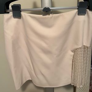 Camila Coelho ivory skirt with pearl fringe